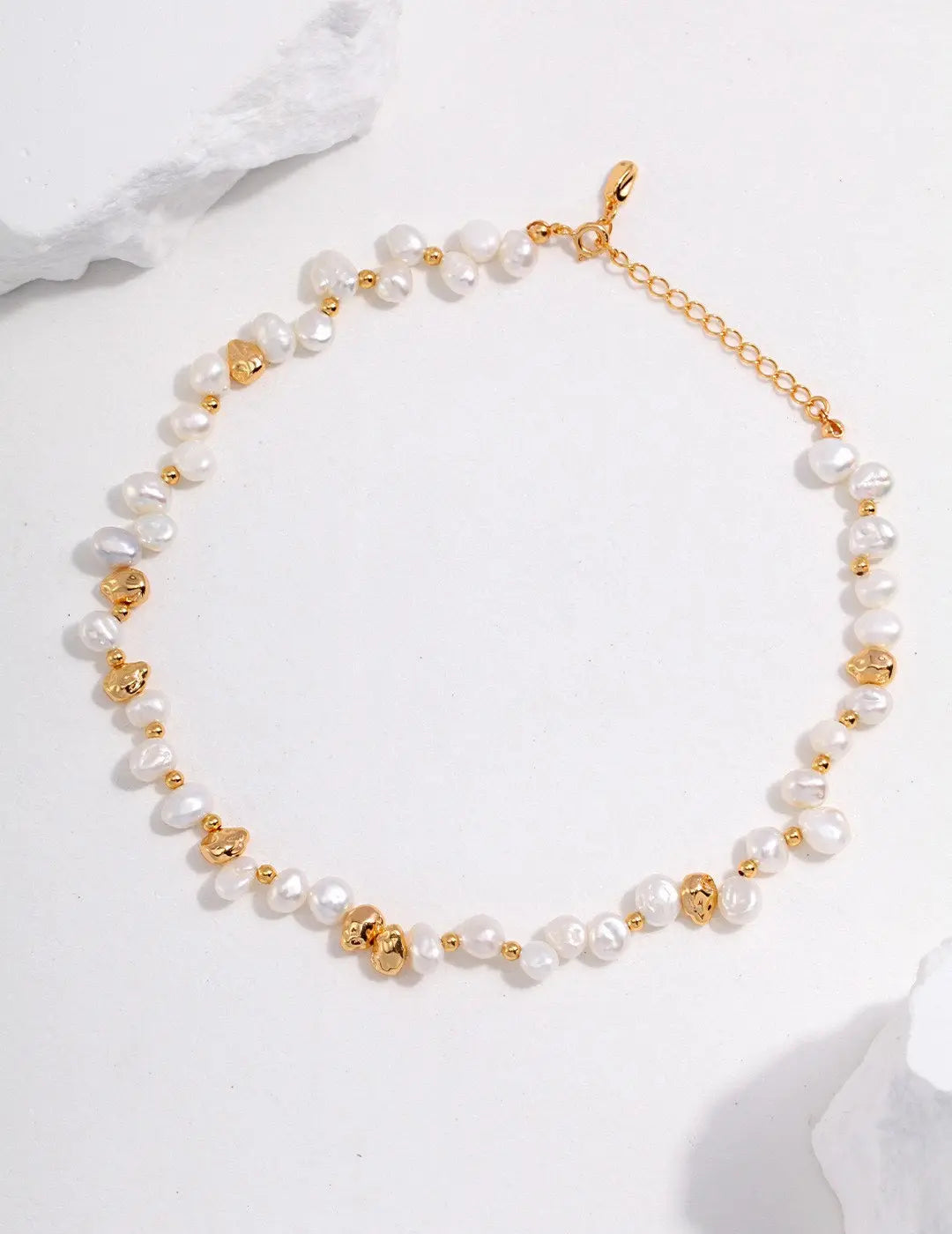 natural pearl necklace with silver beads and clasp