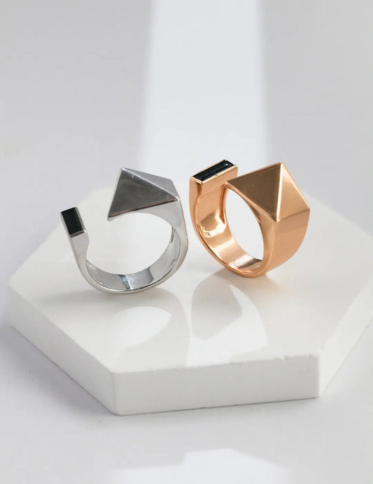 Pyramid silver gold vermeil open end ring in matte surface